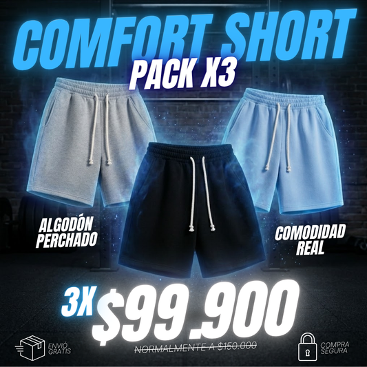 COMFORTSHORT™ Pack 3 - Bermuda de comodidad premium con corte moderno y estilo urbano perfecto.