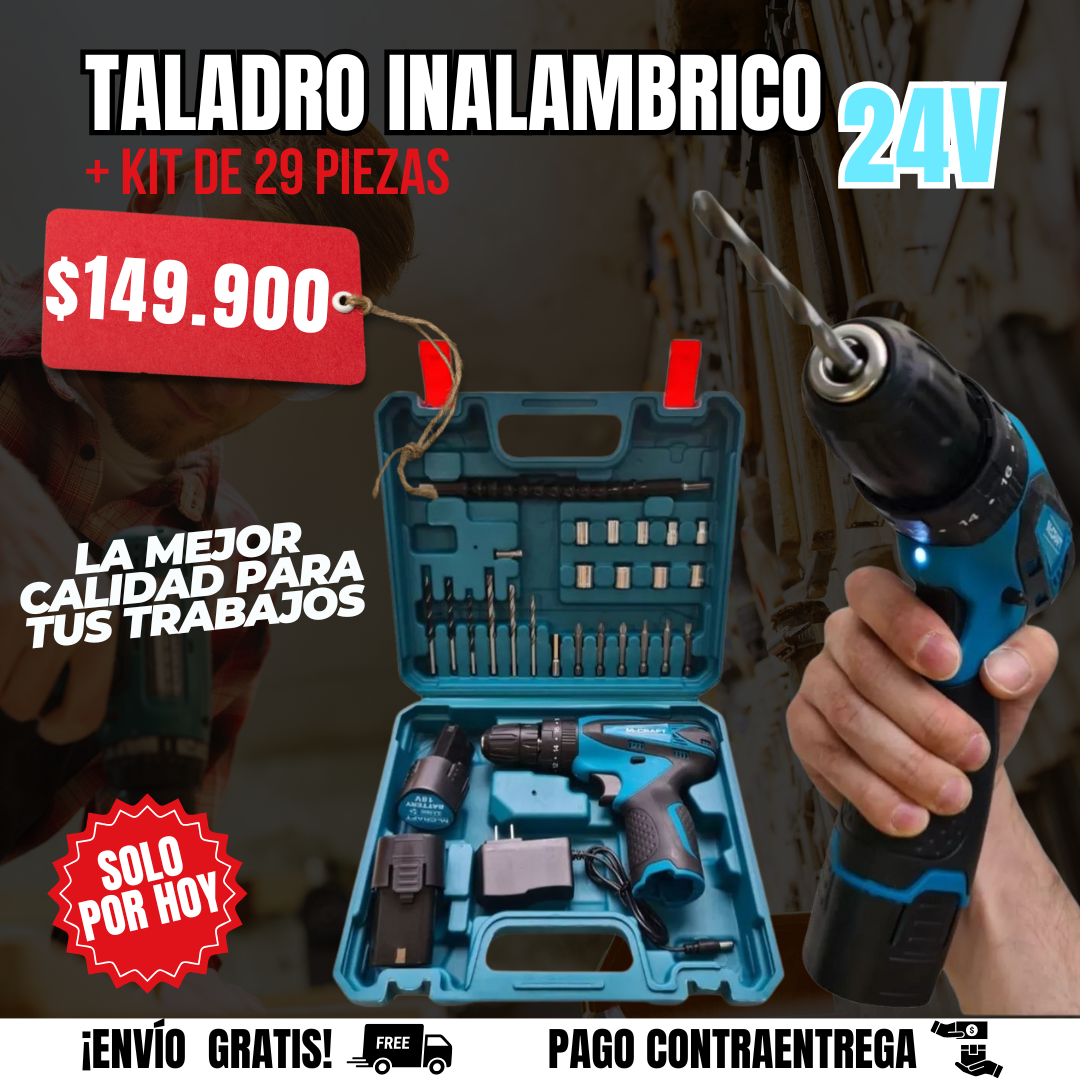 TALADRO INALAMBRICO MAKITA 24V + KIT 29 PIEZAS🎁